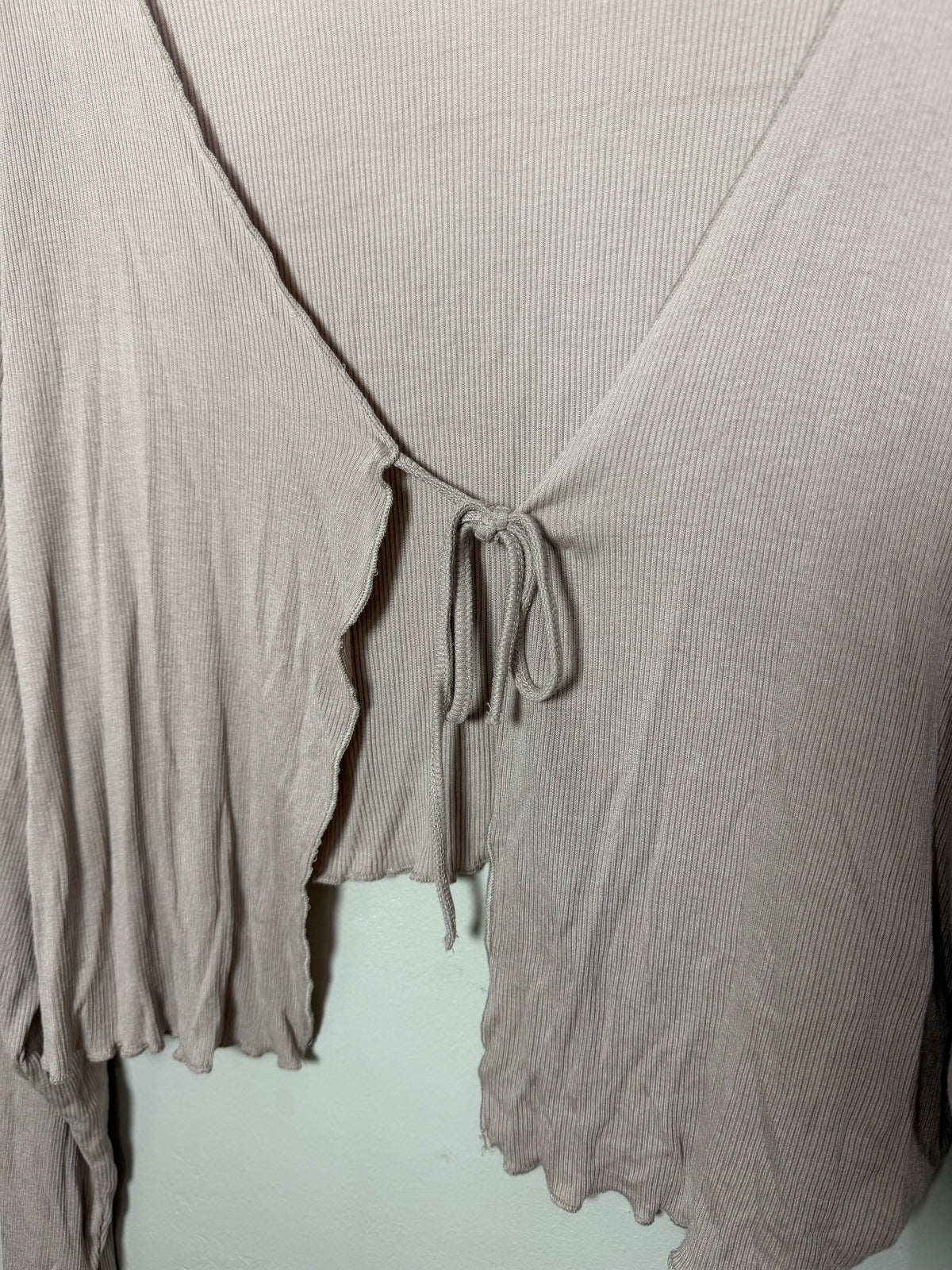 L/XL Nude Pink Lightweight Tie Ribbed Cardigan/Top