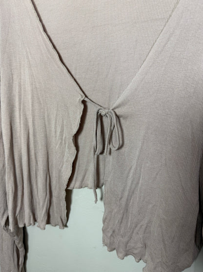 L/XL Nude Pink Lightweight Tie Ribbed Cardigan/Top