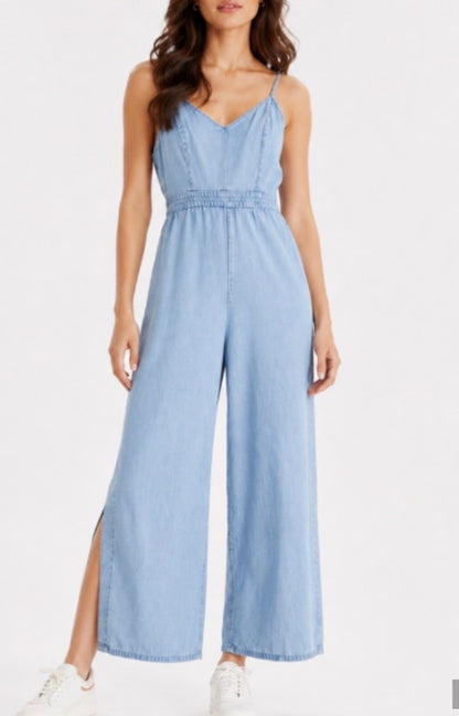 Small Light Wash Denim Flare Jumpsuit *small call out