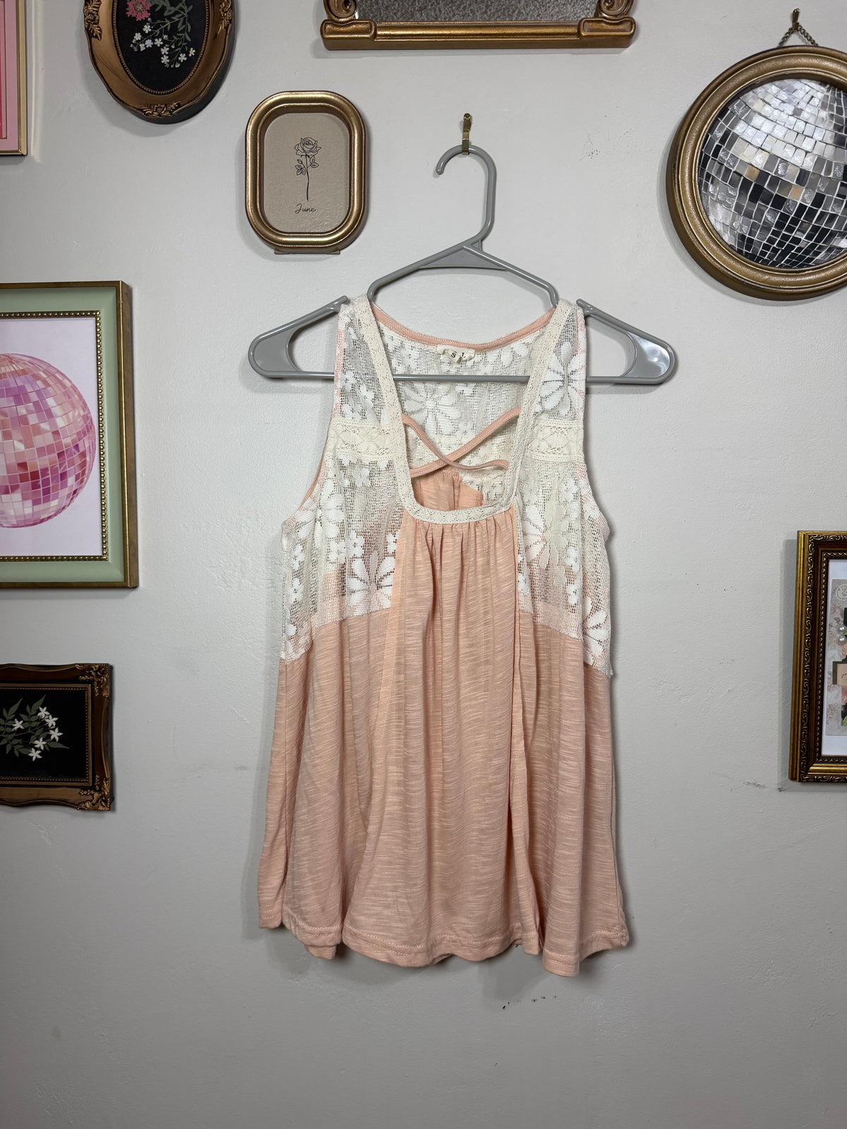 Small Peach Lacey Boho Tank Top