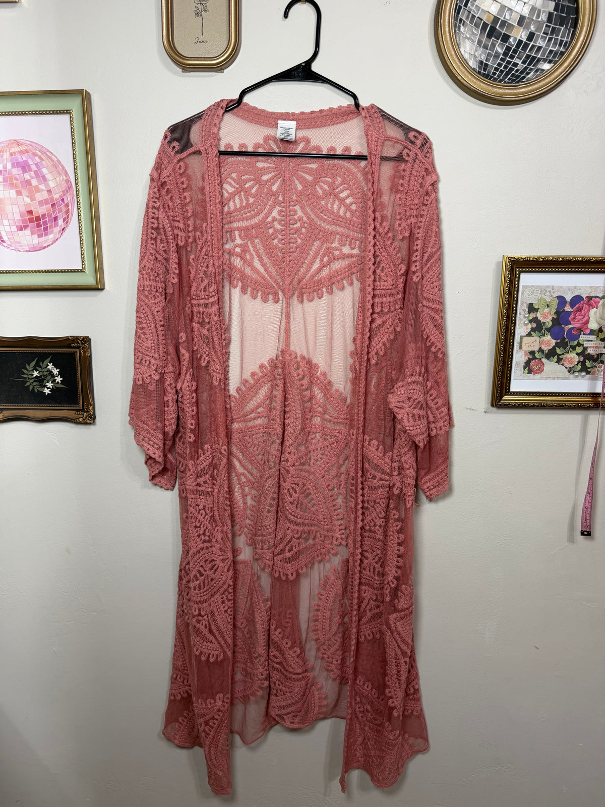XXL/XXXL Mauve Pink Lace Boho Kimono