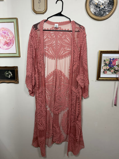 XXL/XXXL Mauve Pink Lace Boho Kimono