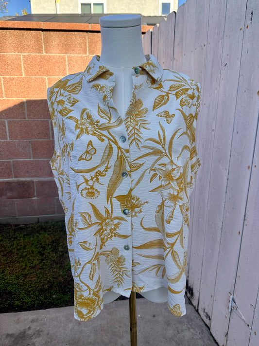 Large Mustard Cream Floral Tank Top