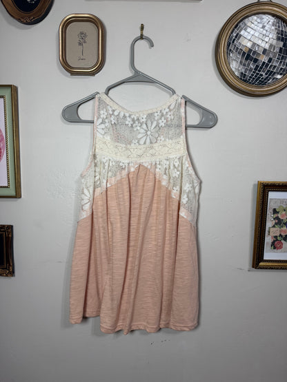 Small Peach Lacey Boho Tank Top