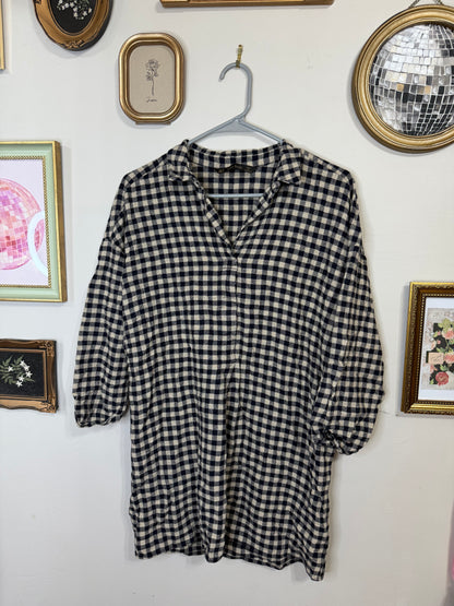 Medium Blue Tan Checkered Top/Tunic