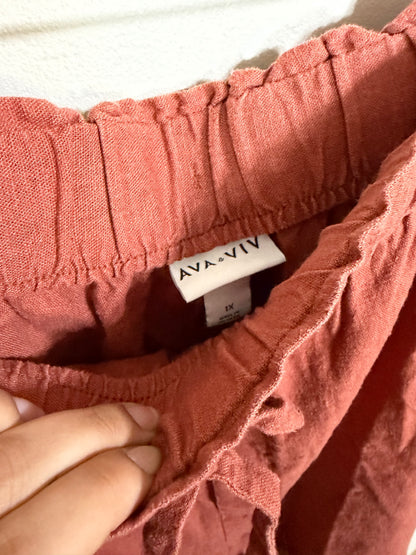 1x Rust Linen Rayon Shorts w/ Pockets & Drawstring