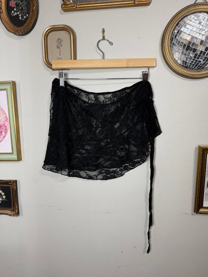 L-2x Black Lace Wrap Skirt