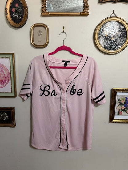 Large Babe Pink Baseball Varisty Button Up