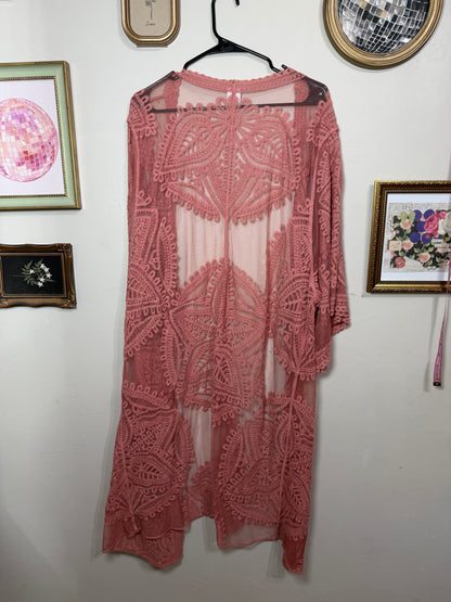 XXL/XXXL Mauve Pink Lace Boho Kimono