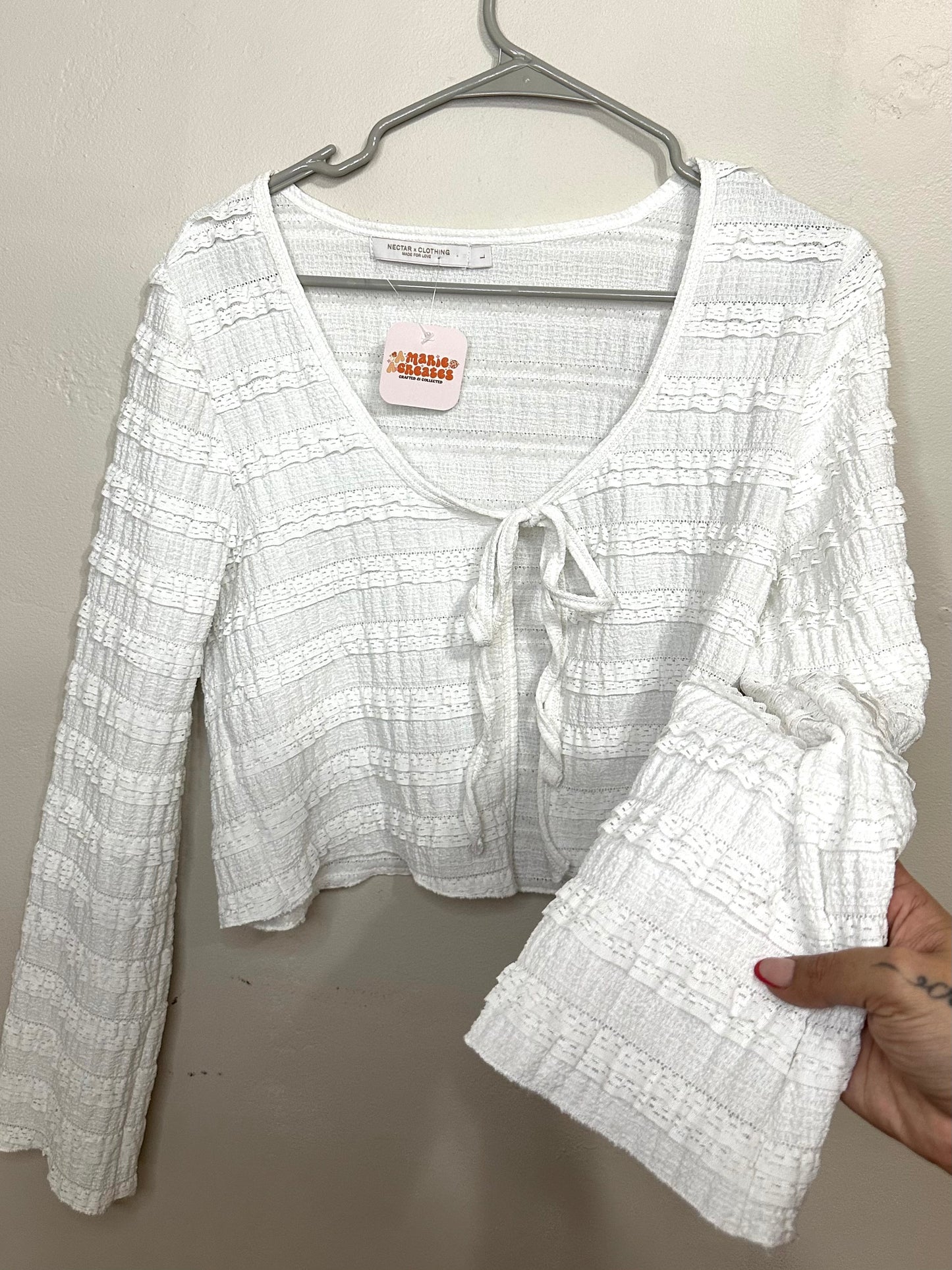 Large Ruffle Long Sleeve Tie Top