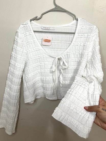 Large Ruffle Long Sleeve Tie Top