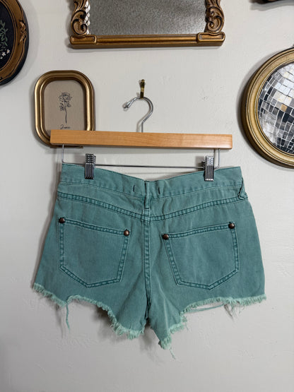 Size 25 Teal Cut Off Shorts w/ Frayed Hem