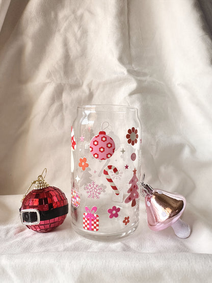 Pink Christmas Glass Cup