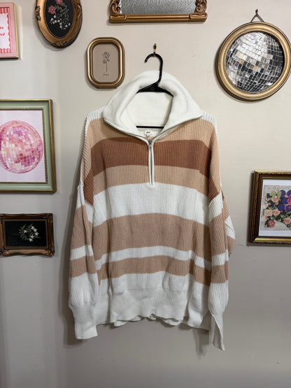 Medium Oversized Knit Striped Neutral Quarter Zip