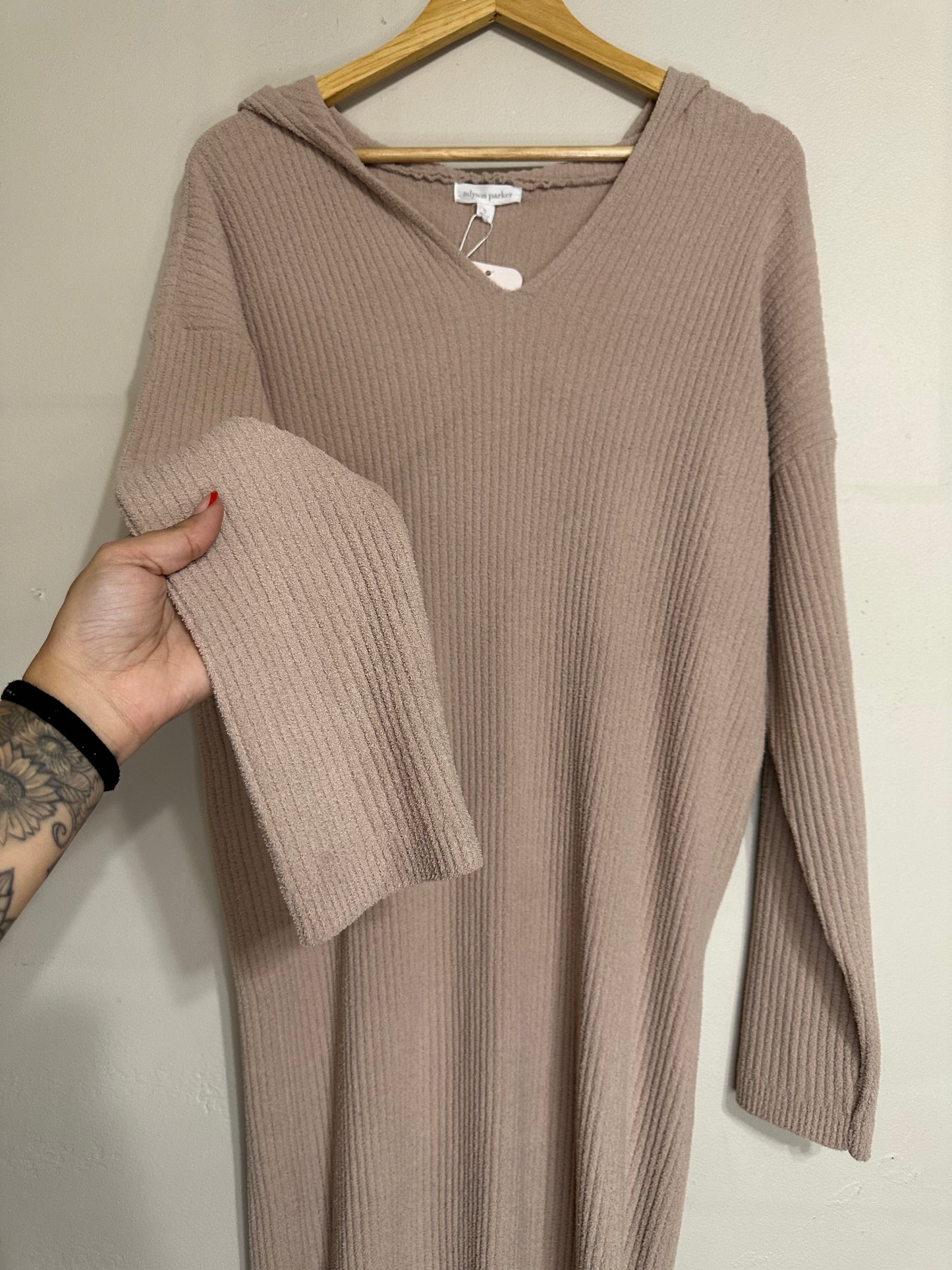 NWT XL Tan Sweater Dress w/ Hoodie