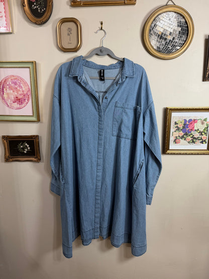 3x Chambray Denim Button Down Midi Dress