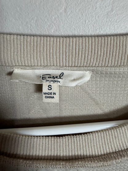 Small Oversized Neutral Textured Sweater w/ Kangaroo Pocket
