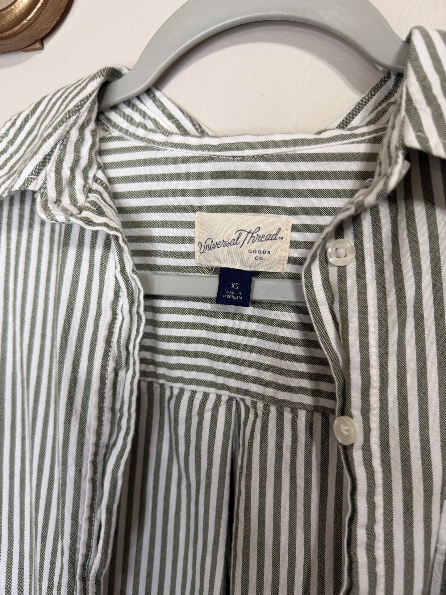 XS Green/White Striped Button Up