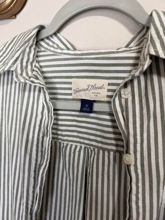 XS Green/White Striped Button Up
