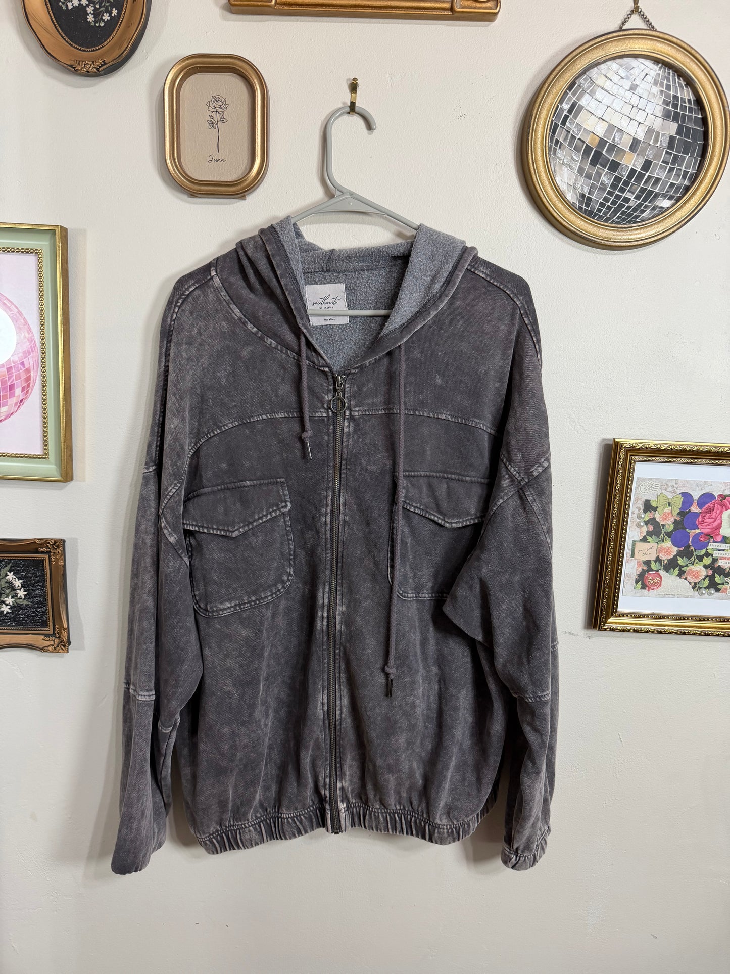 2x Charcoal Acid Wash Zip Up Jacket