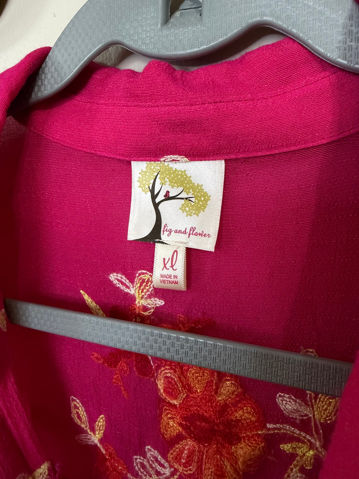XL Magenta Embroidered Button Up