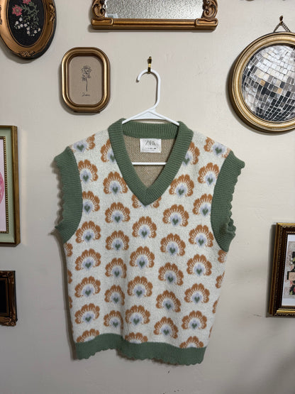 Size 11/12 or Adult XS/S Floral Retro Knit Vest