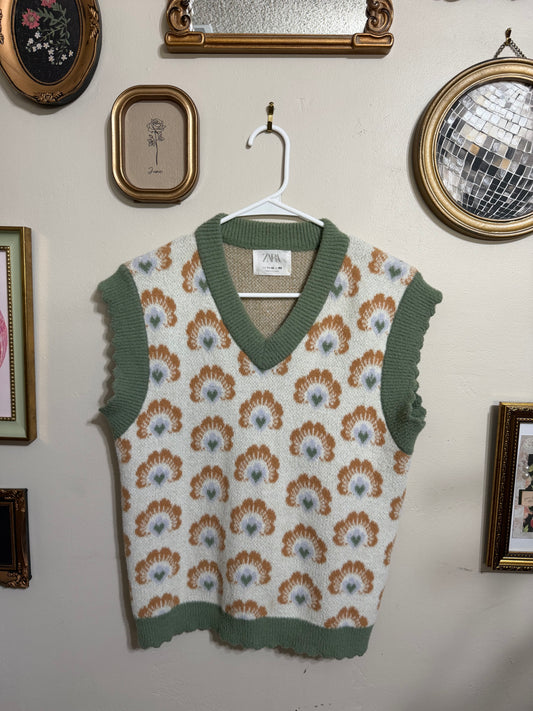 Size 11/12 or Adult XS/S Floral Retro Knit Vest