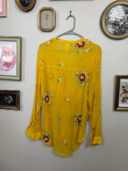 XL Yellow Embroidered Button Up