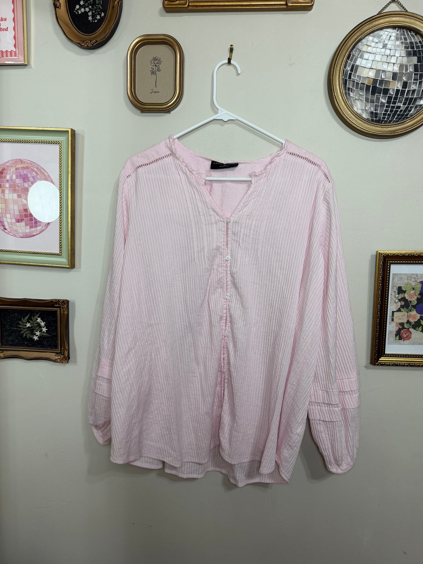 Size 18 Clip Dot Detail Rib Button Down Blouse
