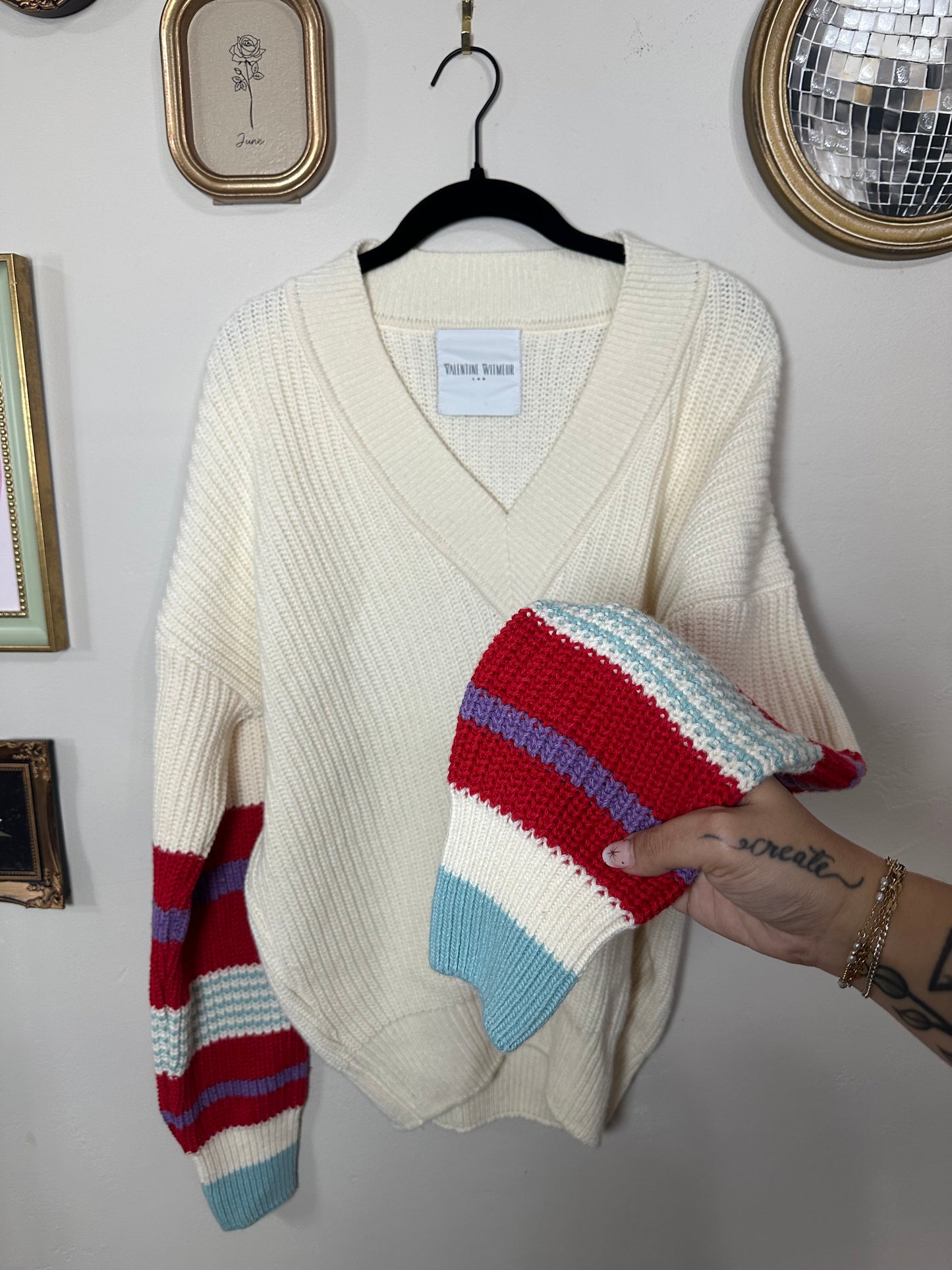 Large Color Striped Sleeves Sweater