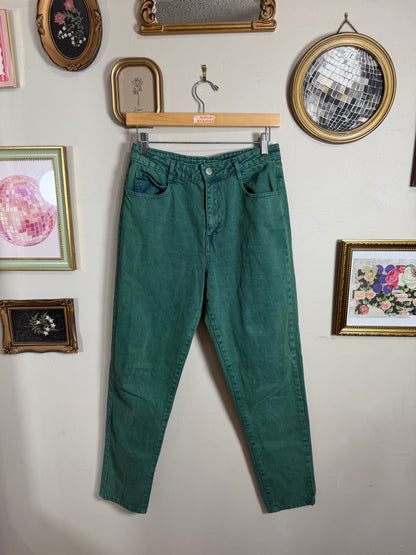 Size 26 Vintage Style High Waisted Green Tapered Jeans