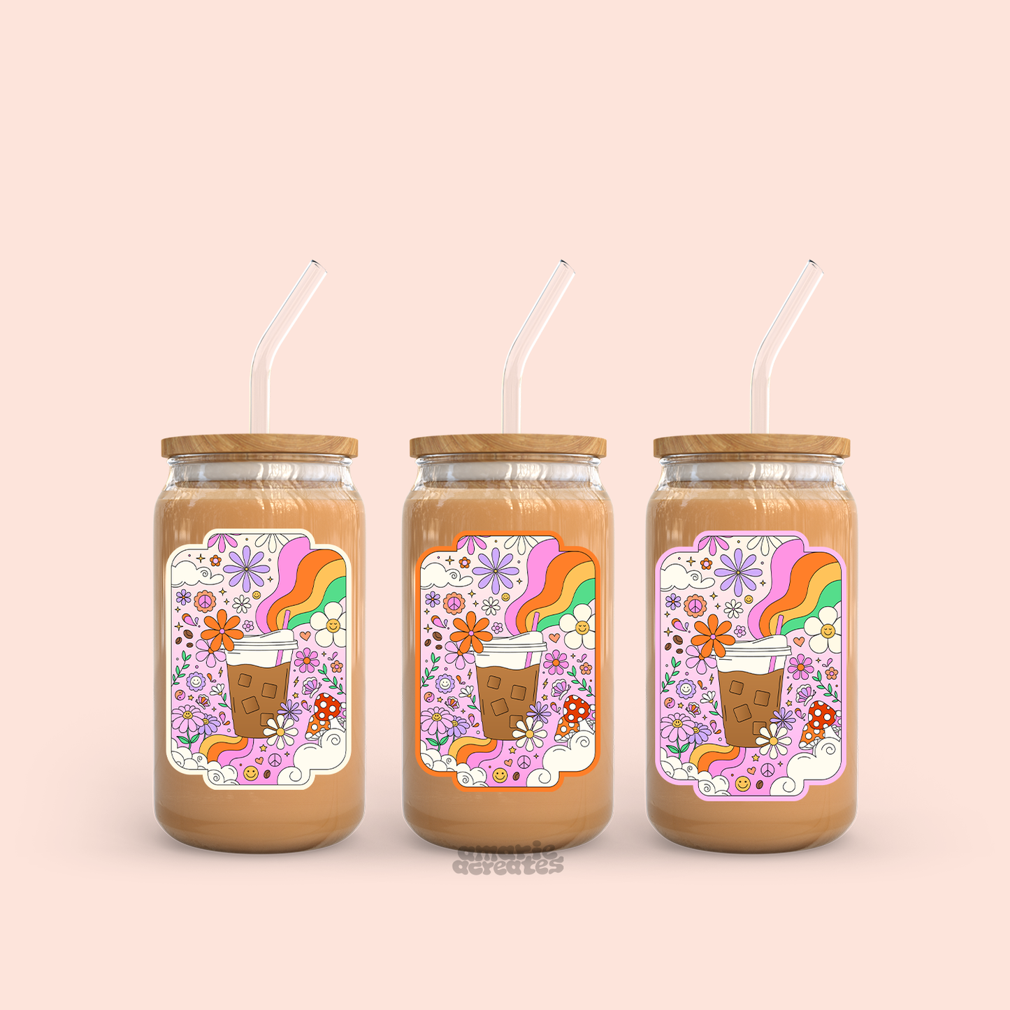 Retro Coffee Doodles Decal Glass Cup