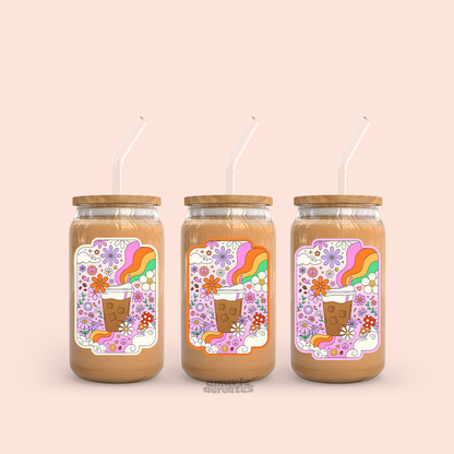 Retro Coffee Doodles Decal Glass Cup