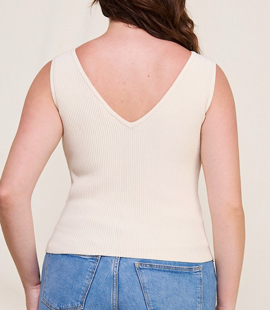 Cream V Neck Tank Top