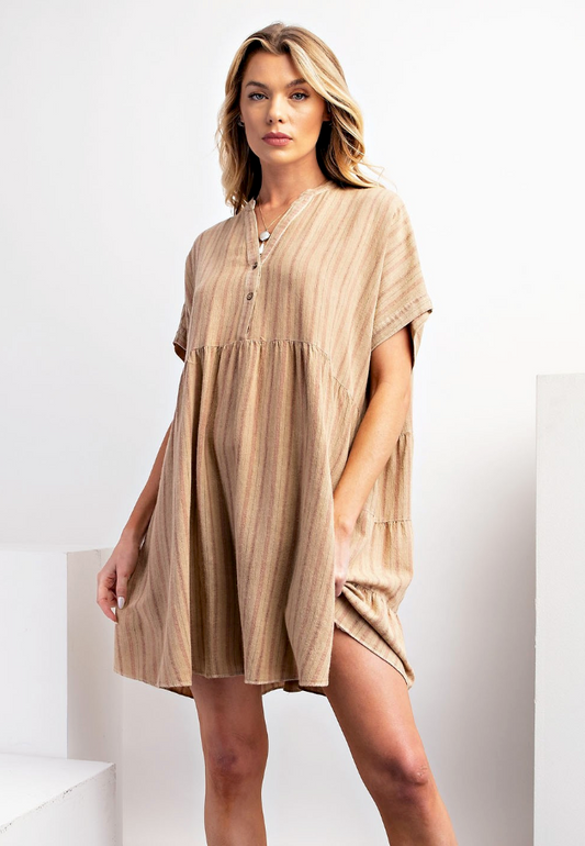 Stripe Linen Babydoll Tunic Dress