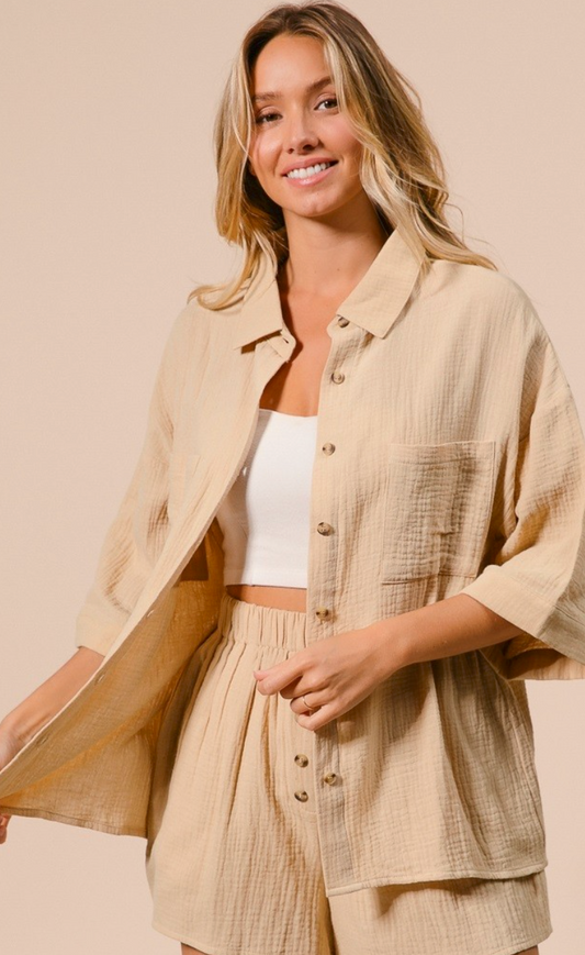 Crinkle Gauze Shirt & Shorts Set