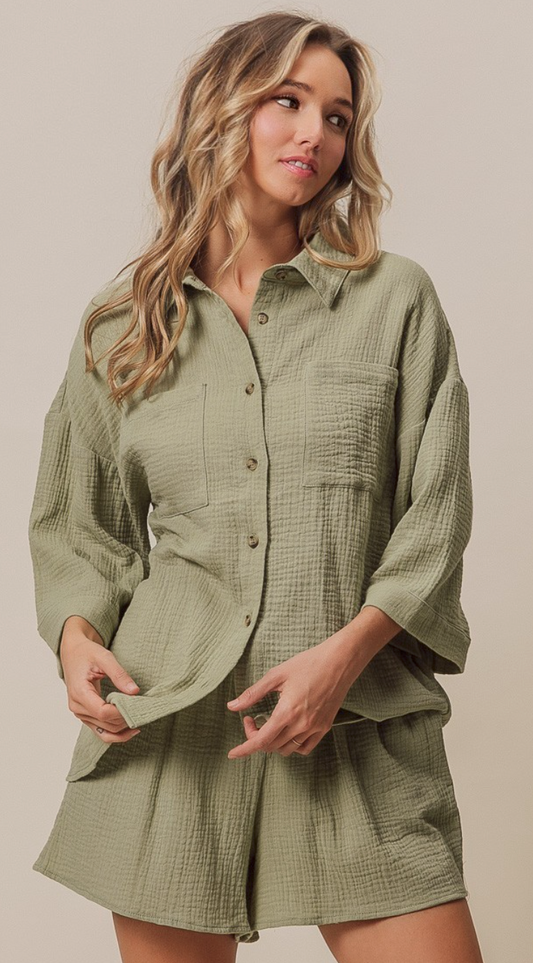 Crinkle Gauze Shirt & Shorts Set