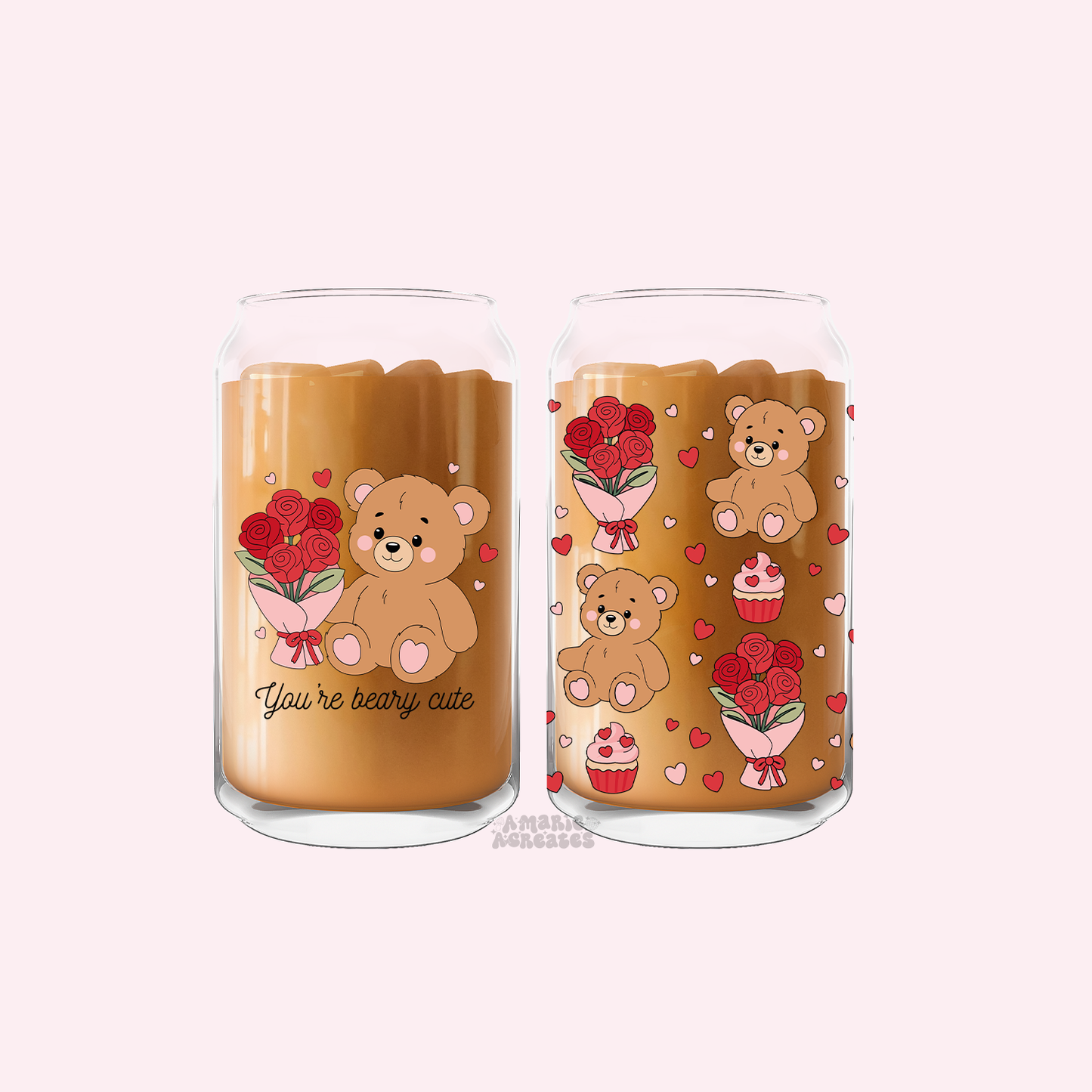 Teddy & Roses Glass Cup