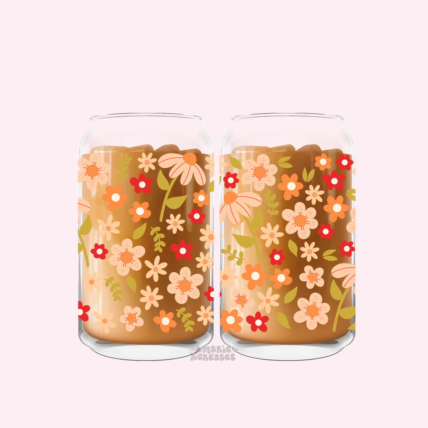 Autumn Flowers Glass Cup