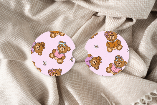 Cozy Bookish Bears Car Coaster