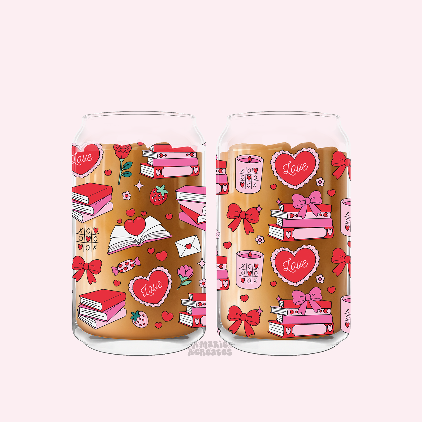 Bookish Valentines Rose Candle Glass Cup