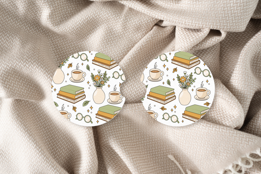 Books Coffee Flowers Car Coaster