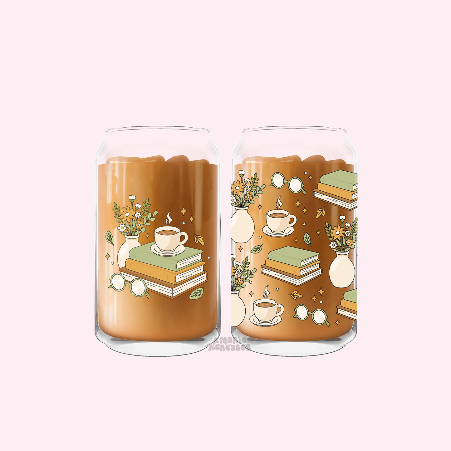 Books Coffee Flowers Glass Cup