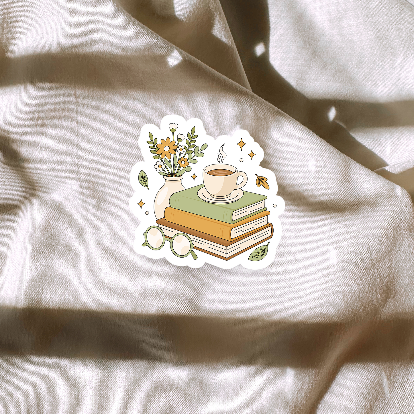 Books Coffee Flowers Sticker