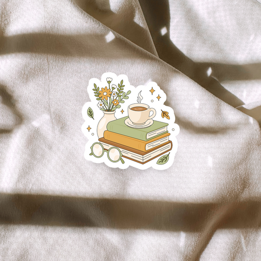 Books Coffee Flowers Sticker