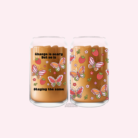 Butterflies & Strawberries Glass Cup