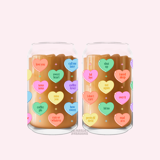 Candy Hearts Convo | Coffee Sarcastic Glass Cup