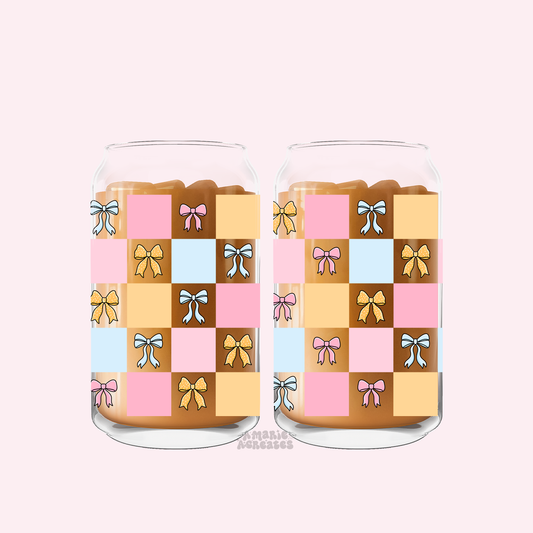 Checkered Bows Glass Cup