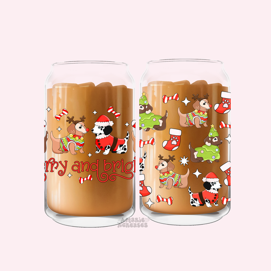 Christmas Puppies Glass Cup