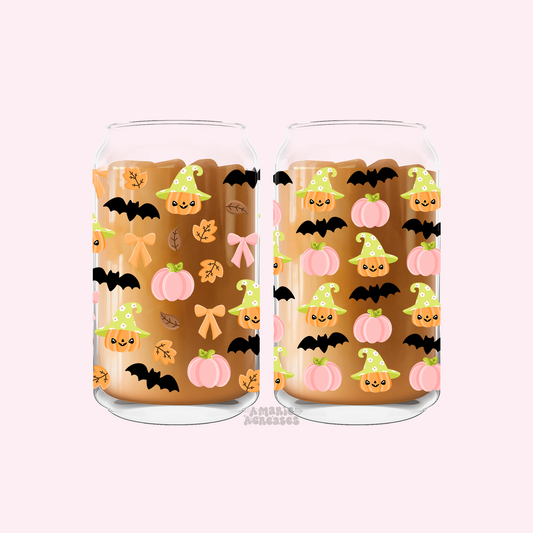 Fall Bat Pumpkin Glass Cup